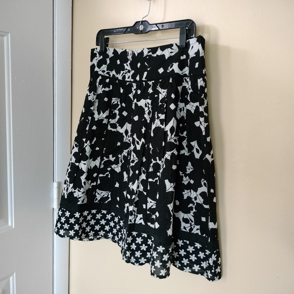 Apt 9 Black Tan Lined Cotton Floral Skirt Size 14 Office Cottagecore